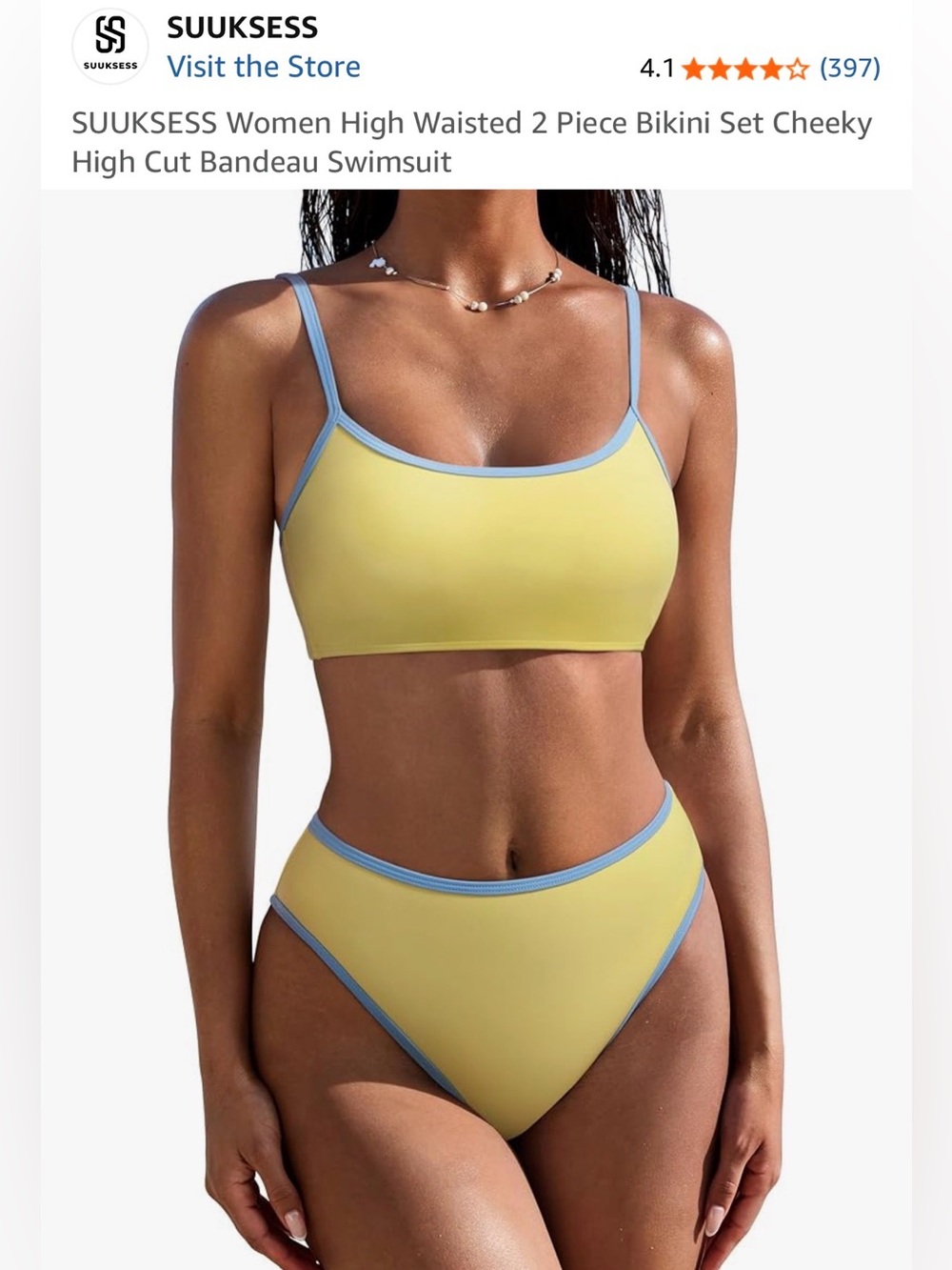 SUUKSESS Yellow & Blue Bikini | NWT | Medium | High Waist